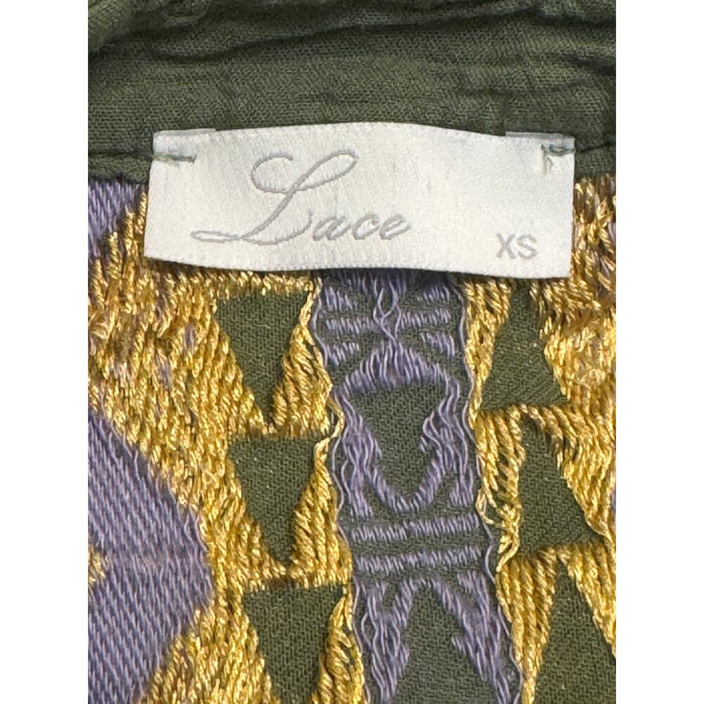 Lace The Label Embroidered Tiered Mini Dress Womens XS Green Gold Cotton Greece - Picture 6 of 13